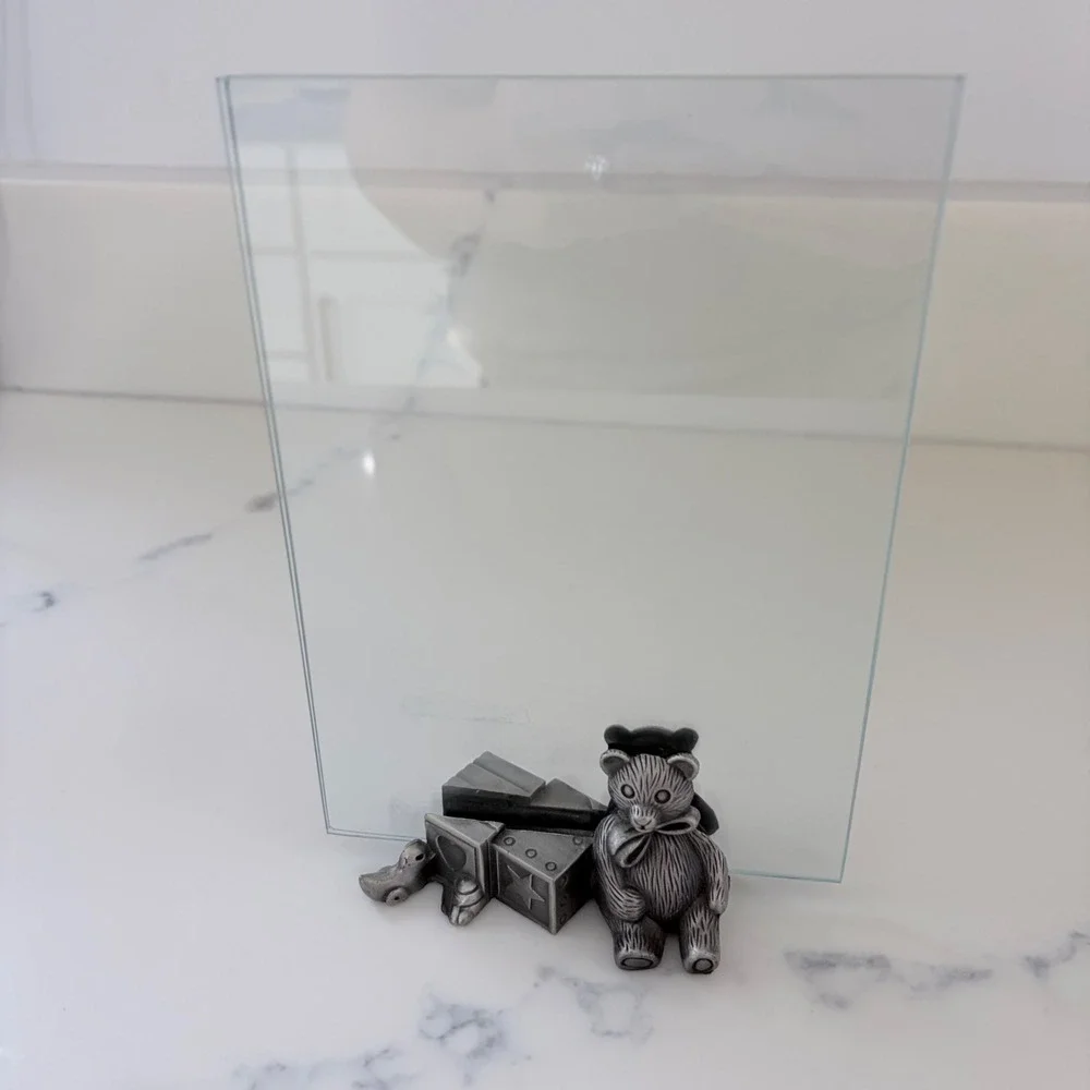 Vintage Pewter Teddy Bear and Blocks 5x7 Floating Glass Picture Frame Nursery